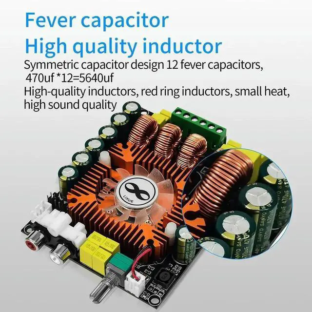 Alt view image 3 of 3 - JAENFONG TDA7498E 2.0 Dual Channel HIFI Stereo Module 160Wx2 High Power Digital Power Amplifier Board Support BTL 220W With Cooling Fan