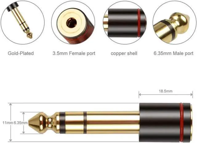 Alt view image 3 of 4 - 6.35mm Male to 3.5mm Female Audio Adapter,Gold Plated 1/4 plug to 1/8 inch Jack Stereo AUX Adaptor Converter for CD Players,Multimedia Speakers,Amplifier and Home Stereo - 3Pack