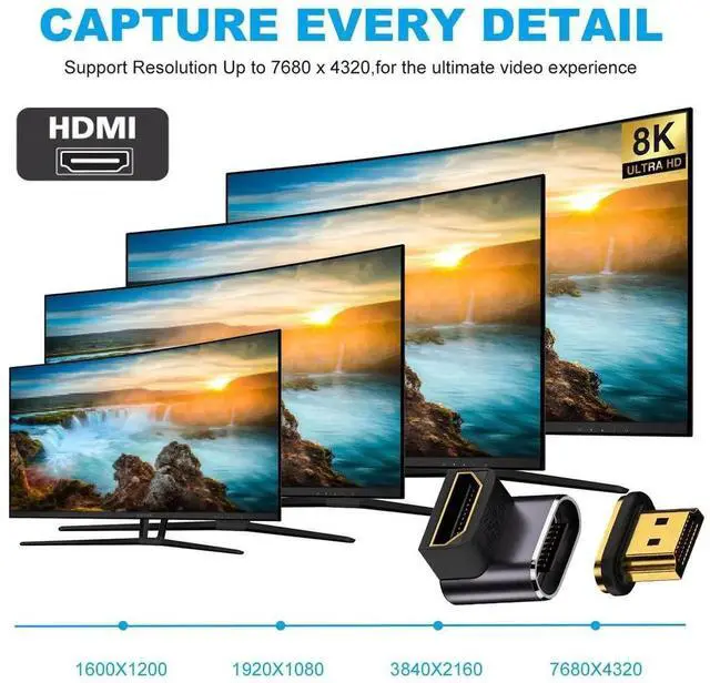 Alt view image 7 of 7 - JAENFONG HDMI 2.1 Magnetic Connector, HDMI Male to Female 90 Degree Down Low Angled 8K@60Hz 4K@120Hz 48Gbps High Speed Gold Plated Gender Change Adapter