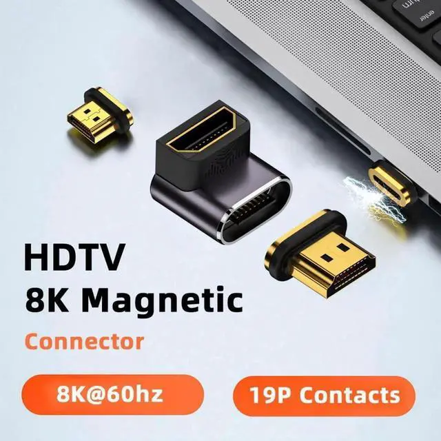 Alt view image 5 of 7 - JAENFONG HDMI 2.1 Magnetic Connector, HDMI Male to Female 90 Degree Down Low Angled 8K@60Hz 4K@120Hz 48Gbps High Speed Gold Plated Gender Change Adapter