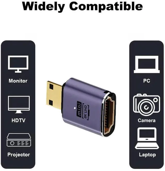 Alt view image 4 of 5 - JAENFONG 8K Mini HDMI to HDMI Adapter (2 Pack), Mini HDMI Male to HDMI Female Cable Converter Connector for Raspberry Pi Zero, DSLR Camera, Camcorder, HDTV, Projector, Laptop and Tablet