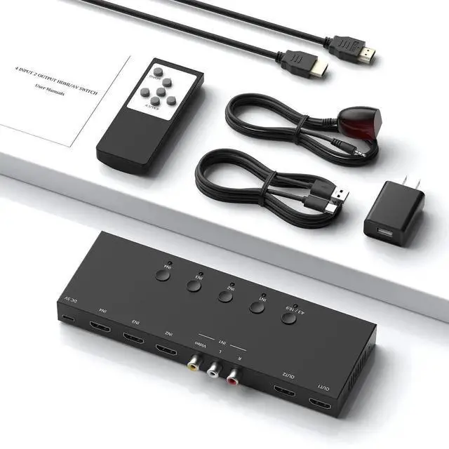 Alt view image 4 of 7 - (3 Ports HDMI 2.0 + 1 RCA to 2 HDMI Converter (2 Outputs Can Simultaneous Display) Switcher Splitter Support 4:3/16:9 Switching for N64 NGC Wii Xbox PS2/3/4/5 Switch Apple TV Fire TV Roku