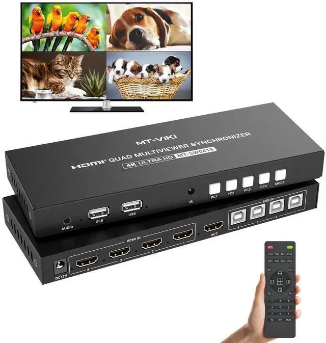 Main image of MT-VIKI 4K Quad HDMI KVM Multiviewer Switch 4 Port w/PIP POP Mouse-Borderless Multi-viewer, with 3.5mm Audio