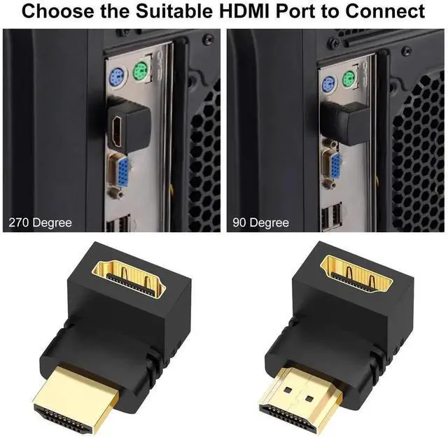 Alt view image 2 of 7 - JAENFONG HDMI Angled Adapter Combo, 4 Pcs Male to Female 90 Degree and 270 Degree Right Angle and 90 Degree Left and Right Angled Vertical Flat HDMI Adapter with Gold Plated Connectors