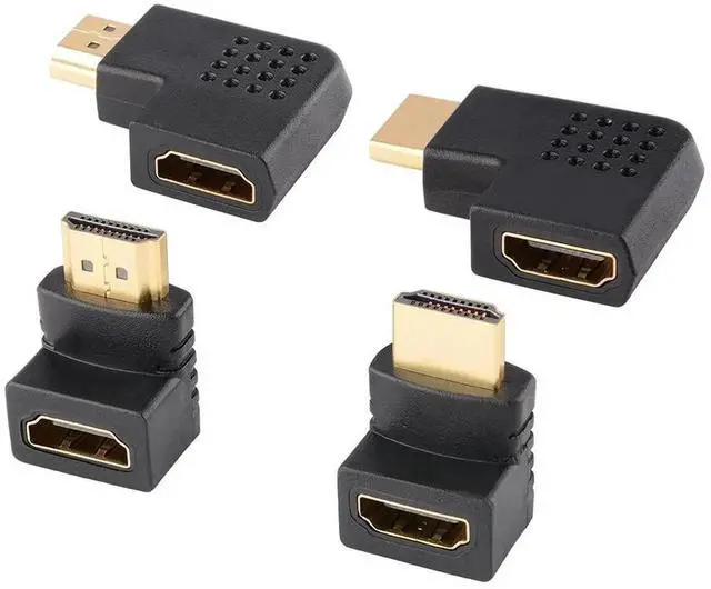 Main image of JAENFONG HDMI Angled Adapter Combo, 4 Pcs Male to Female 90 Degree and 270 Degree Right Angle and 90 Degree Left and Right Angled Vertical Flat HDMI Adapter with Gold Plated Connectors