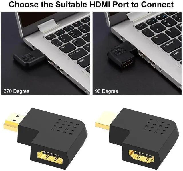 Alt view image 4 of 7 - JAENFONG HDMI Angled Adapter Combo, 4 Pcs Male to Female 90 Degree and 270 Degree Right Angle and 90 Degree Left and Right Angled Vertical Flat HDMI Adapter with Gold Plated Connectors