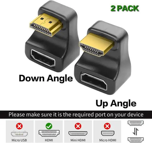Alt view image 2 of 6 - JAENFONG 2 Pack 180 Degree HDMI Adapter 8K HDMI 2.1 Male to Female 48Gbps U Shaped Extender Adapter with LED Indicator for HDTV, LaptopUp Angle+Down Angle