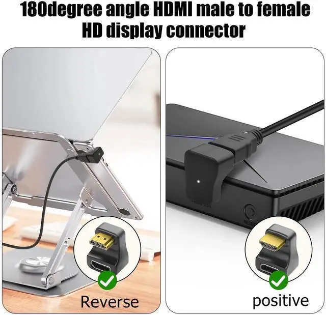 Alt view image 5 of 6 - JAENFONG 2 Pack 180 Degree HDMI Adapter 8K HDMI 2.1 Male to Female 48Gbps U Shaped Extender Adapter with LED Indicator for HDTV, LaptopUp Angle+Down Angle