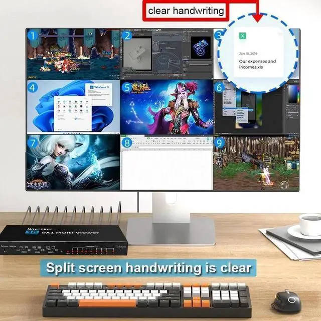 Alt view image 5 of 7 - 4K HDMI Multiviewer Switch 9x1, HDMI Nine Seamless Switcher/Screen Divider 9 in 1 Out with IR Remote Control, Support 4K, 1080P, HDCP 1.4 and 10 Display Modes for Security Camera, PS4, Laptop