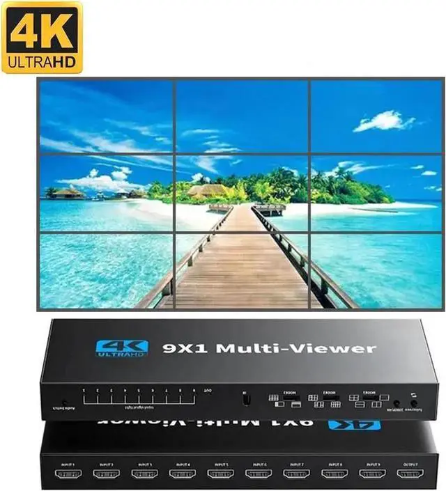 Main image of 4K HDMI Multiviewer Switch 9x1, HDMI Nine Seamless Switcher/Screen Divider 9 in 1 Out with IR Remote Control, Support 4K, 1080P, HDCP 1.4 and 10 Display Modes for Security Camera, PS4, Laptop