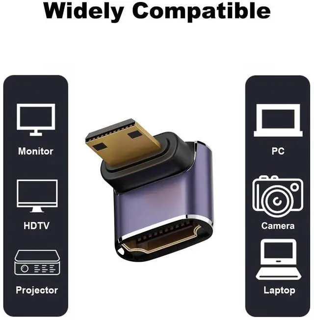 Alt view image 5 of 6 - JAENFONG 8K Mini HDMI to HDMI Adapter (2 Pack), Up and Down 90 Degree Right Angle Mini HDMI Male to HDMI Female Converter Connector for Raspberry Pi Zero, DSLR Camera, Camcorder, HDTV, Projector