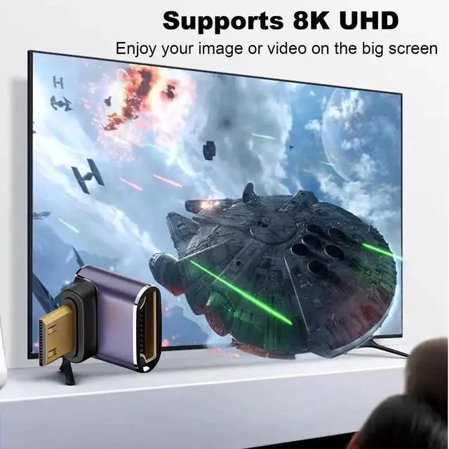 Alt view image 4 of 6 - JAENFONG 8K Mini HDMI to HDMI Adapter (2 Pack), Up and Down 90 Degree Right Angle Mini HDMI Male to HDMI Female Converter Connector for Raspberry Pi Zero, DSLR Camera, Camcorder, HDTV, Projector