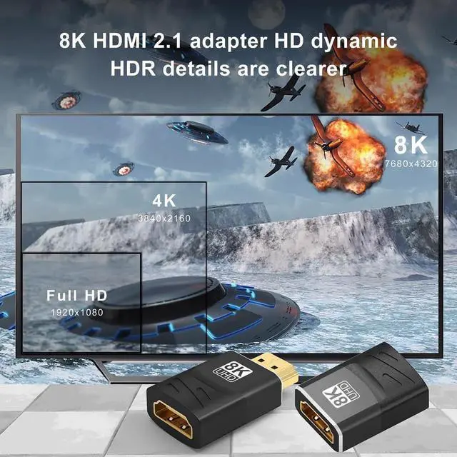 Alt view image 6 of 7 - JAENFONG 2-Pack 8K HDMI 2.1 Female to Female Adapter, HDMI Male to Female Connector, HDMI Cable Coupler Support 8K@60Hz,4K@120Hz,HDR,eARC for HDMI Cable Extension, HDTV, Laptop, PC, Monitor, PS5