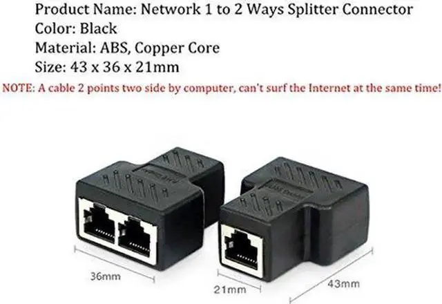 Alt view image 5 of 6 - 2 Pack RJ45 Splitter Connectors, 1 to 2 Ways Ethernet cables interface RJ-45 Socket Adapter 8P8C HUB Network LAN Internet PC laptop router cable Coupler contact Modular plug For Cat5 Cat5e Cat6 Cat7