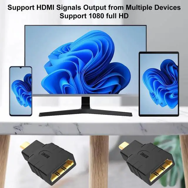 Alt view image 5 of 6 - JAENFONG HDMI Adapter (2 Pack), Gold Plated Micro HDMI to HDMI Female Converter, Compatible with Smartphones, Laptops, Cameras, 4k, 3D, Ethernet, ARC Support