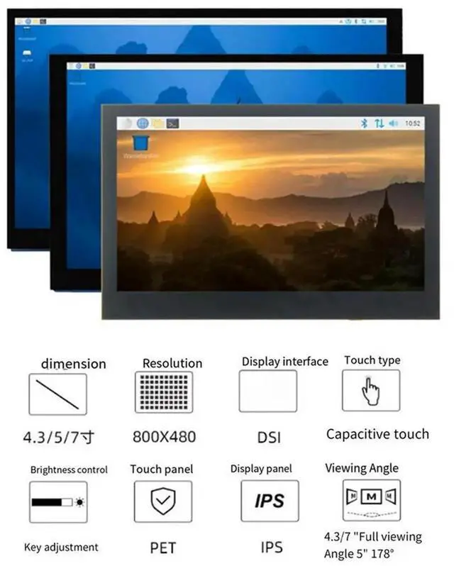 Alt view image 3 of 4 - JAENFONG 4.3Inch Capacitive Touch Screen For Raspberry Pi 5/4B/3B+ IPS Display 800X480 Drive-Free CSI Cable With Standard Monitor