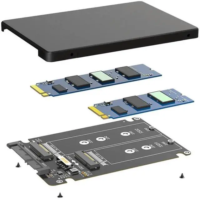 Alt view image 3 of 4 - JAENFONG Dual M.2 B Key NGFF SSD To 2.5 SATA III Adapter M.2 SATA Adapter 6Gbps Dual NGFF B Key M.2 SSD Card Driver-free with Enclosure