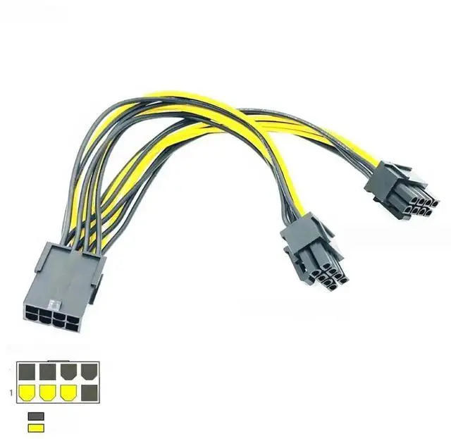 Alt view image 2 of 3 - JAENFONG FOR PCI-Express PCIE 8 Pin to Dual 8 (6+2) Pin VGA Graphic Video Card Adapter Power Supply Cable 20cm for