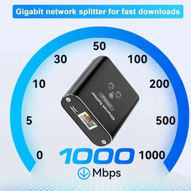 Alt view image 5 of 7 - Gigabit Ethernet Splitter 1 to 2 Out with Cat 6 Ethernet Cable, 1000Mbps Internet Splitter 1 in 2 Out, RJ45 Hub with USB Power Cable, RJ45 Switch Connector for Cat 5/5e/6/7/8 Cables