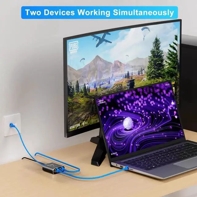 Alt view image 7 of 7 - Gigabit Ethernet Splitter 1 to 2 Out with Cat 6 Ethernet Cable, 1000Mbps Internet Splitter 1 in 2 Out, RJ45 Hub with USB Power Cable, RJ45 Switch Connector for Cat 5/5e/6/7/8 Cables