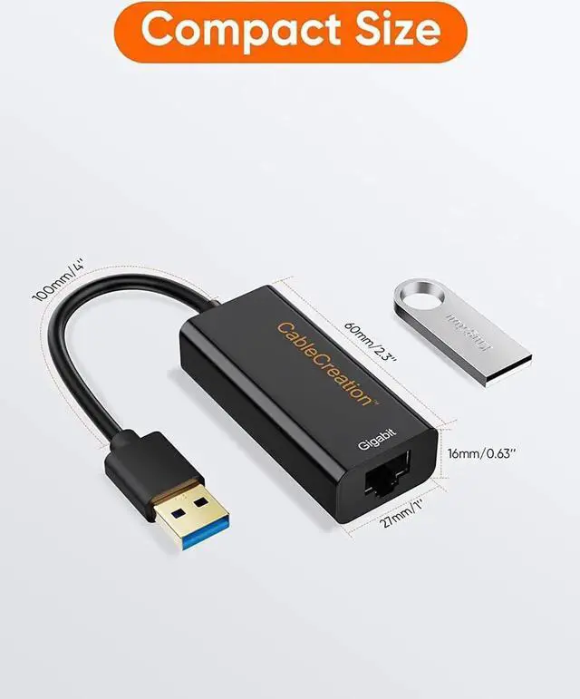 Alt view image 3 of 6 - USB to Ethernet Adapter, CableCreation USB 3.0 to 10/100/1000 Gigabit Wired LAN Network Adapter Compatible with Nintendo Switch, Windows, MacBook, macOS, Mac Pro Mini, Surface Pro, Laptop, PC and More