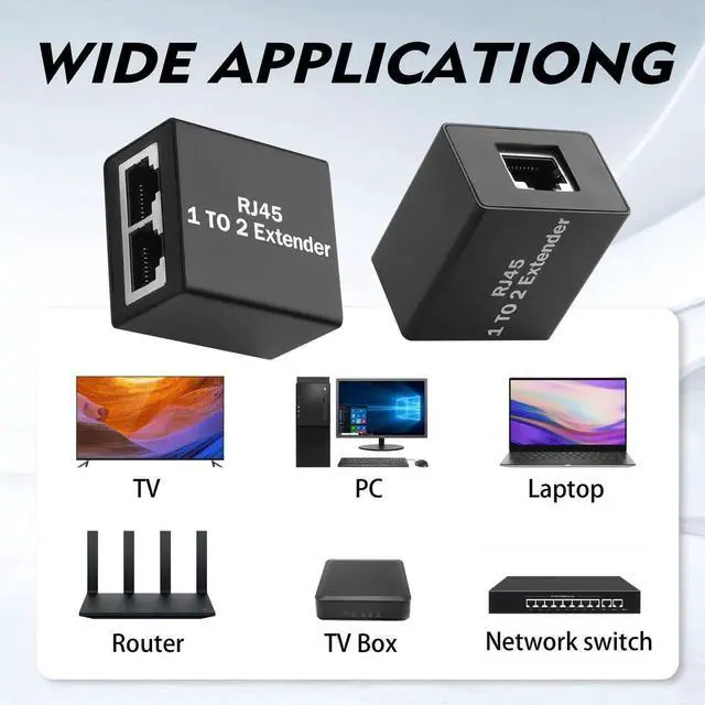 Alt view image 2 of 7 - 2 Pcs 1 to 2 Ethernet Splitter Adapter RJ45 Network Extender Splitter Female to Double Female LAN Socket Connector for Cat5e/Cat6/Cat8 (Please Use in Pairs)