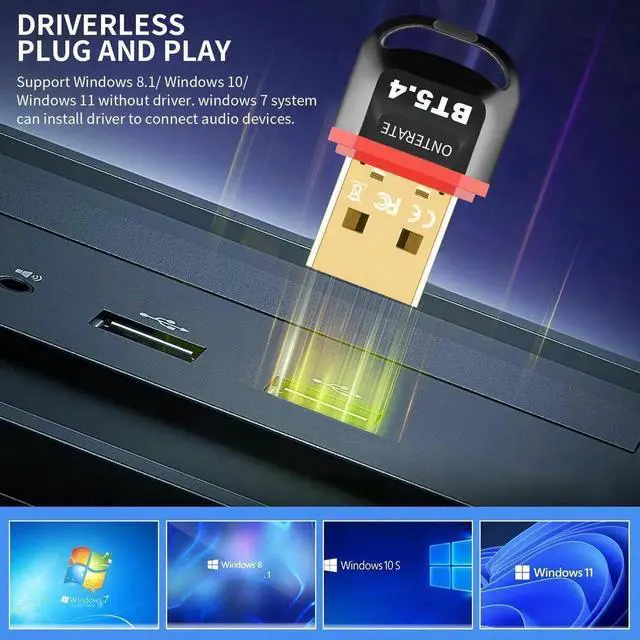 Alt view image 2 of 7 - USB Bluetooth 5.4 Adapter Plug & Play Bluetooth Dongle Receiver Long Range Support Windows 11/10/8.1 for Desktop Laptop PS/Xbox Keyboard Mouse Headset