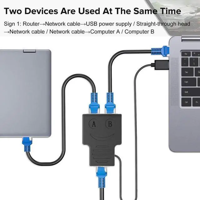 Alt view image 6 of 7 - [Upgraded] RJ45 Ethernet Splitter, Internet Splitter 1 Male to 2 Female Adapter Suitable Super Cat5, Cat5e, Cat6, Cat7 LAN Ethernet Socket Connector Adapter (Black)