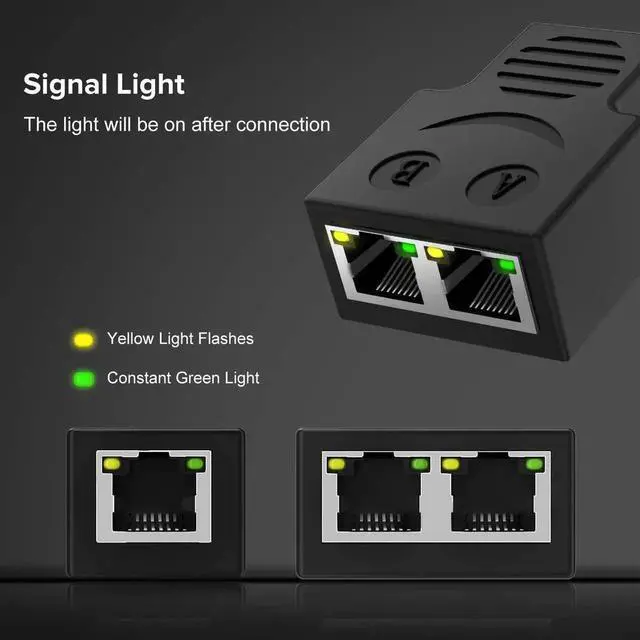 Alt view image 5 of 7 - [Upgraded] RJ45 Ethernet Splitter, Internet Splitter 1 Male to 2 Female Adapter Suitable Super Cat5, Cat5e, Cat6, Cat7 LAN Ethernet Socket Connector Adapter (Black)