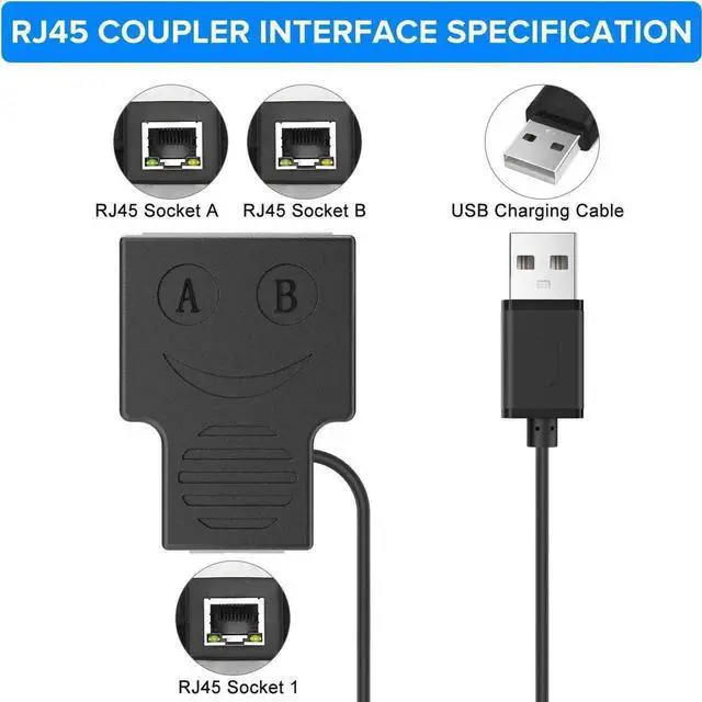 Alt view image 4 of 7 - [Upgraded] RJ45 Ethernet Splitter, Internet Splitter 1 Male to 2 Female Adapter Suitable Super Cat5, Cat5e, Cat6, Cat7 LAN Ethernet Socket Connector Adapter (Black)