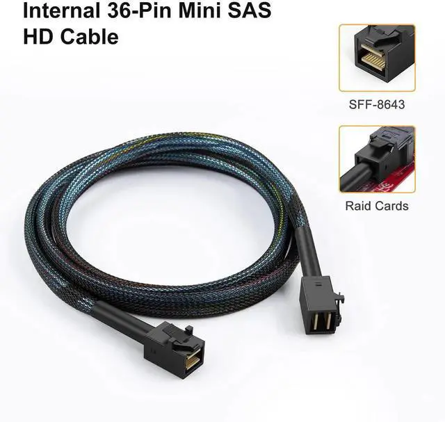 Alt view image 4 of 7 - JAENFONG Internal Mini SAS HD Cable, Mini SAS SFF-8643 to SFF-8643 Cable, 3.3FT