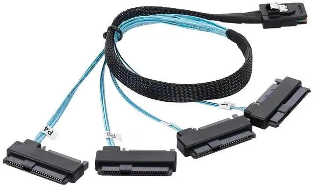 Alt view image 3 of 7 - JAENFONG Internal 36 Pin Mini SAS SFF-8087 Host to 4 SFF-8482 Target SAS Hard Disk and SATA Power Cable 50cm