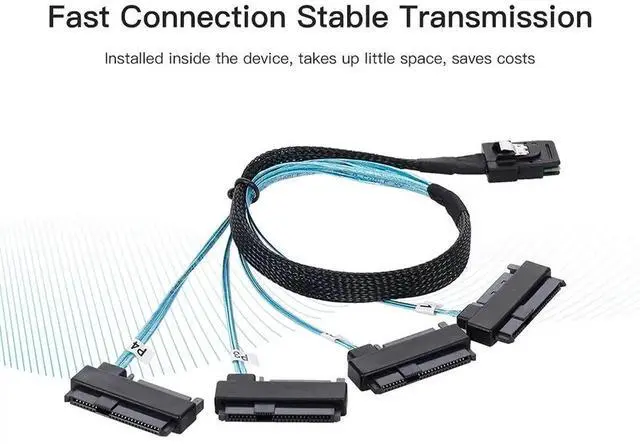 Alt view image 5 of 7 - JAENFONG Internal 36 Pin Mini SAS SFF-8087 Host to 4 SFF-8482 Target SAS Hard Disk and SATA Power Cable 50cm