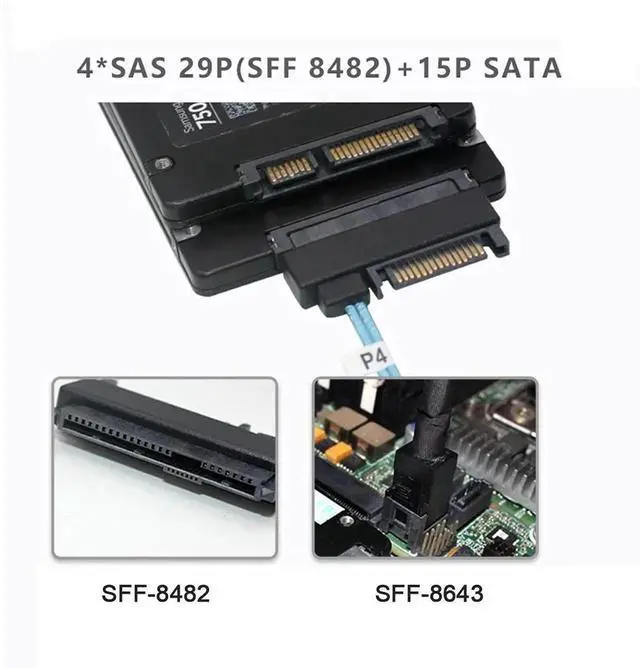 Alt view image 7 of 7 - JAENFONG Internal 36 Pin Mini SAS SFF-8087 Host to 4 SFF-8482 Target SAS Hard Disk and SATA Power Cable 50cm