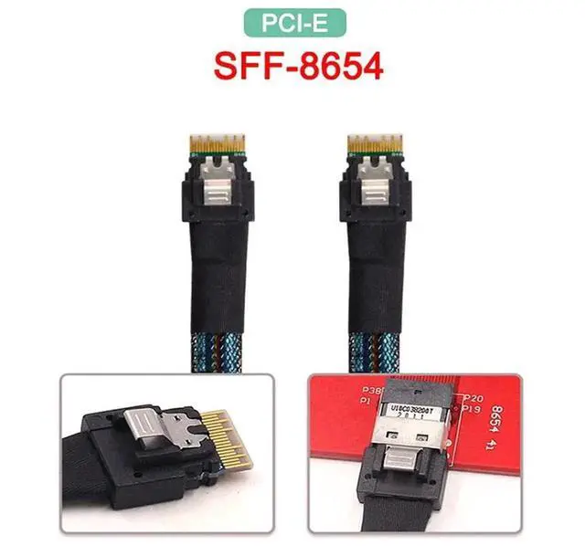 Alt view image 4 of 7 - JAENFONG SFF-8654 Male to SFF-8654 Male PCI-E Slimline SAS 4.0 SFF-8654 4i 38 Pin Host to SFF-8654 Slim SAS Target Cable 50cm