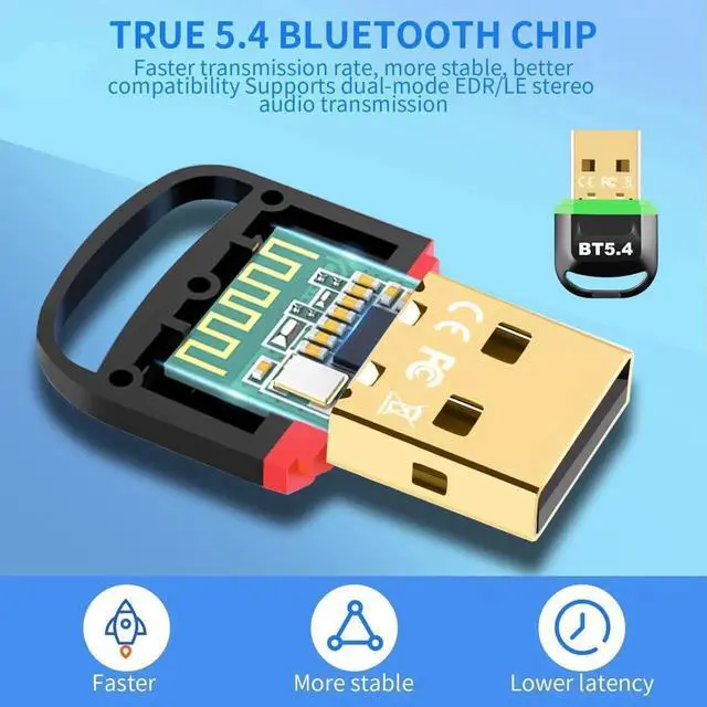 Alt view image 5 of 7 - USB Bluetooth 5.4 Adapter Plug & Play Bluetooth Dongle Receiver Long Range Support Windows 11/10/8.1 for Desktop Laptop PS/Xbox Keyboard Mouse Headset(Red)