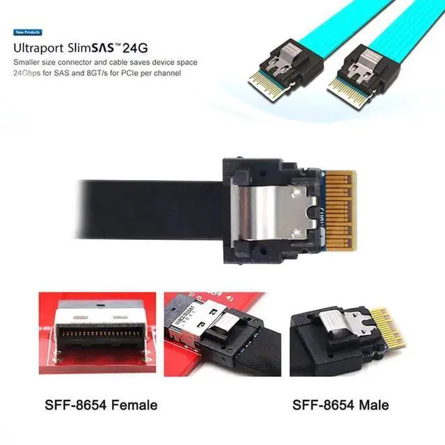 Alt view image 5 of 7 - JAENFONG PCI-E Slimline SAS 4.0 SFF-8654 4i 38pin Host to SFF-8654 Slim SAS Target Cable 40cm