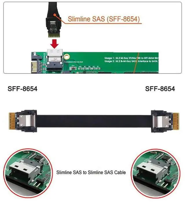 Alt view image 6 of 7 - JAENFONG PCI-E Slimline SAS 4.0 SFF-8654 4i 38pin Host to SFF-8654 Slim SAS Target Cable 40cm