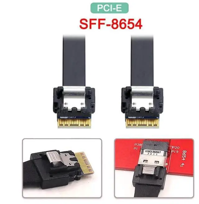 Alt view image 3 of 7 - JAENFONG PCI-E Slimline SAS 4.0 SFF-8654 4i 38pin Host to SFF-8654 Slim SAS Target Cable 40cm