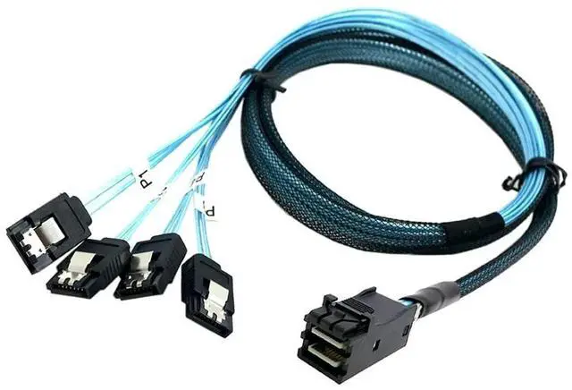 Alt view image 5 of 7 - JAENFONG Mini SAS SFF-8643 Host 1 to 4 SATA 7Pin Target Hard Disk 6Gbps Data Server Raid Cable 1.0M