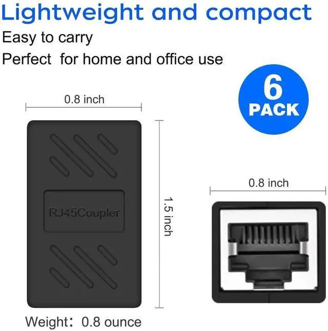 Alt view image 5 of 7 - RJ45 Cat6 Coupler Ethernet Extender Connector, 6 Pack in Line Coupler for cat7 cat6 cat5e cat5 Ethernet Cable Extender Female to Female (Black)