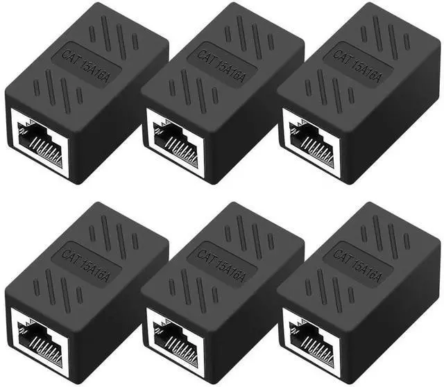 Main image of RJ45 Cat6 Coupler Ethernet Extender Connector, 6 Pack in Line Coupler for cat7 cat6 cat5e cat5 Ethernet Cable Extender Female to Female (Black)