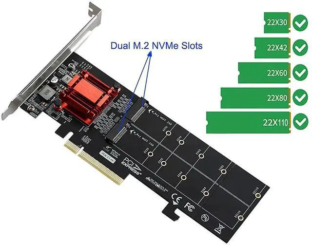 Alt view image 5 of 6 - M.2 NVMe PCIe Adapter, M.2 NVMe NGFF SSD to PCI-e 3.1 Gen3 X8 X16 Card with Low Profile Bracket Support M.2 (M Key) NVMe SSD 22110/2280 /2260/2242 /2230