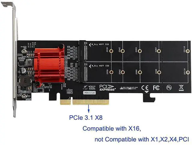 Alt view image 3 of 6 - M.2 NVMe PCIe Adapter, M.2 NVMe NGFF SSD to PCI-e 3.1 Gen3 X8 X16 Card with Low Profile Bracket Support M.2 (M Key) NVMe SSD 22110/2280 /2260/2242 /2230
