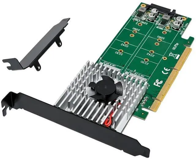 Main image of Dual M.2 NVMe PCIe Adapter, M.2 NVMe NGFF SSD to PCI-e 3.1 Gen3 X8 X16 Card with Low Profile Bracket Support M.2 (M Key) NVMe SSD 22110/2280 /2260/2242 /2230