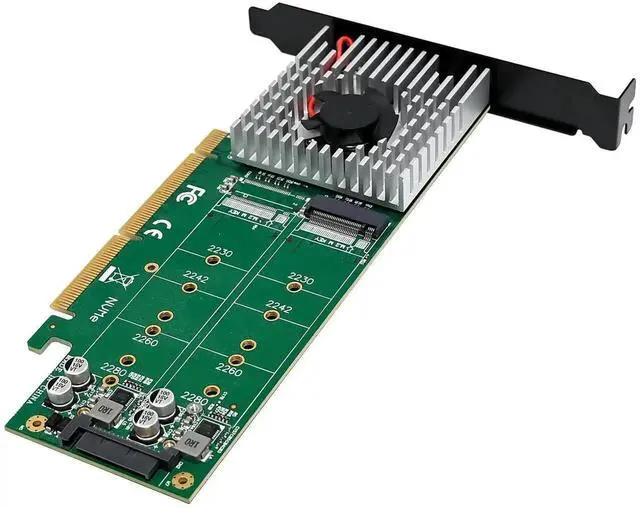 Alt view image 5 of 7 - Dual M.2 NVMe PCIe Adapter, M.2 NVMe NGFF SSD to PCI-e 3.1 Gen3 X8 X16 Card with Low Profile Bracket Support M.2 (M Key) NVMe SSD 22110/2280 /2260/2242 /2230