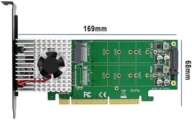 Alt view image 3 of 7 - Dual M.2 NVMe PCIe Adapter, M.2 NVMe NGFF SSD to PCI-e 3.1 Gen3 X8 X16 Card with Low Profile Bracket Support M.2 (M Key) NVMe SSD 22110/2280 /2260/2242 /2230