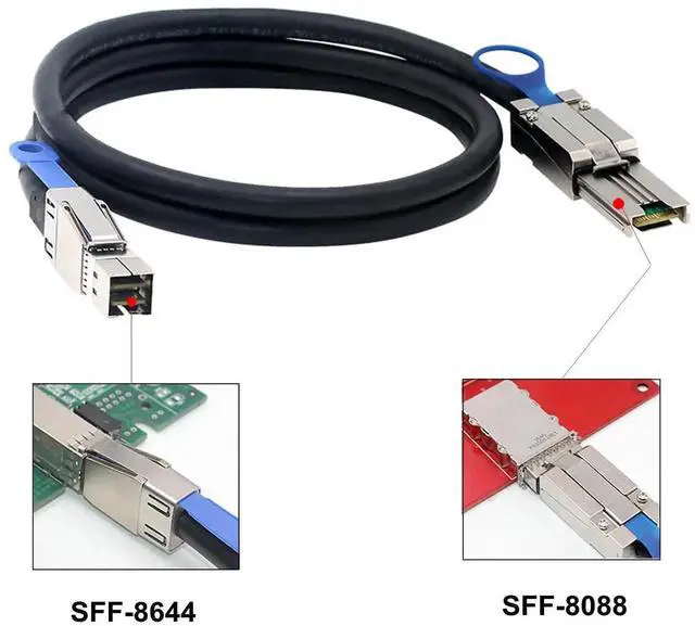 Alt view image 4 of 5 - JAENFONG External Mini SAS HD SFF-8644 to Mini SAS SFF-8088 Hybrid Cable 6Gbps SAS Cable, 1M/3.3ft