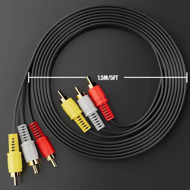 Alt view image 2 of 6 - RCA Cables, 3RCA Cable Audio Video 24K Gold Plated Connecting Audio Video Components AV Male to Male Cable for Home Theater amp, Stereo Systems (5ft-1pcs)