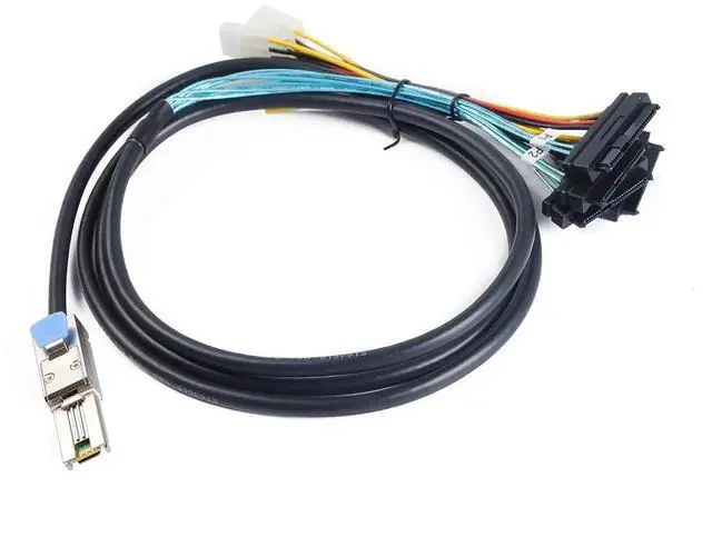 Alt view image 5 of 6 - JAENFONG Mini-SAS SFF-8088 26P to 4 X SAS SFF-8482 29 Pin with Power Cable 2 Meter 6.6FT